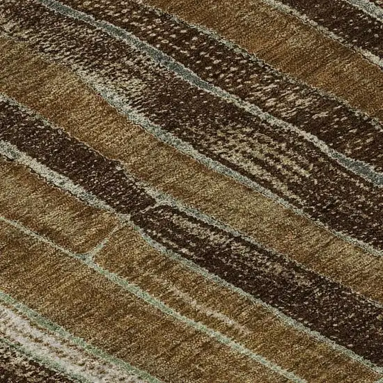 Coffee Ivory And Taupe Striped Washable Area Rug With UV Protection Photo 8