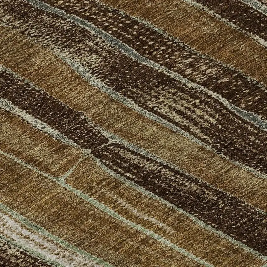 Coffee Ivory And Taupe Striped Washable Area Rug With UV Protection Photo 8