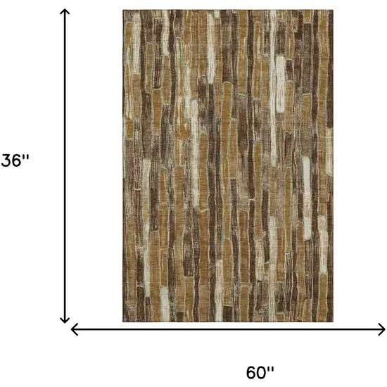 Coffee Ivory And Taupe Striped Washable Area Rug With UV Protection Photo 3