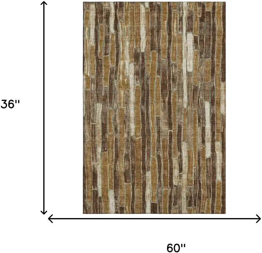 Coffee Ivory And Taupe Striped Washable Area Rug With UV Protection Photo 3