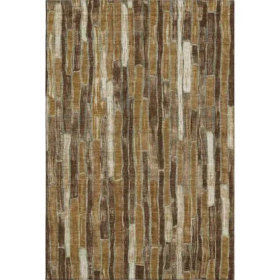 Coffee Ivory And Taupe Striped Washable Area Rug With UV Protection Photo 3