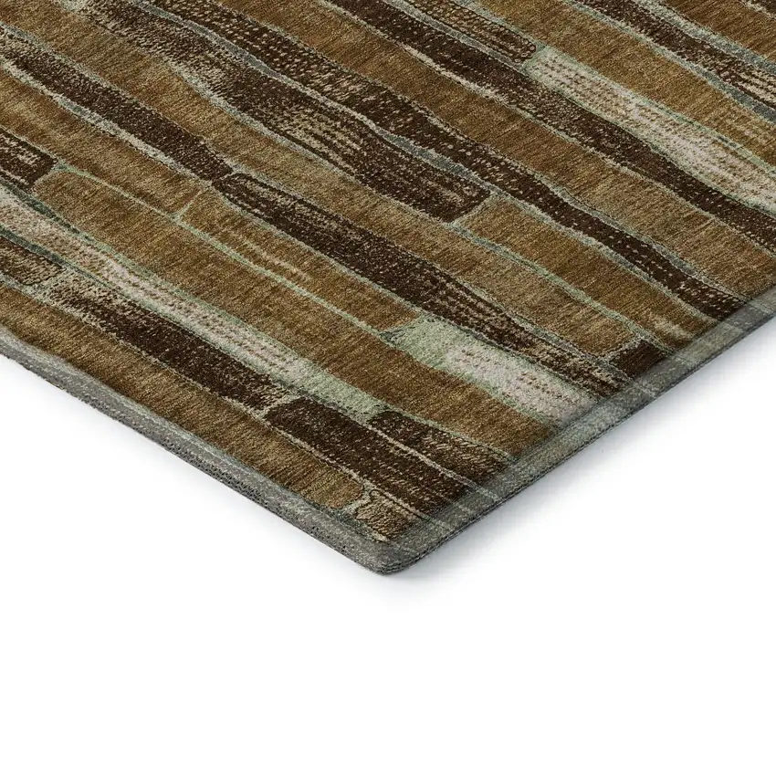 Coffee Ivory And Taupe Striped Washable Area Rug With UV Protection Photo 5