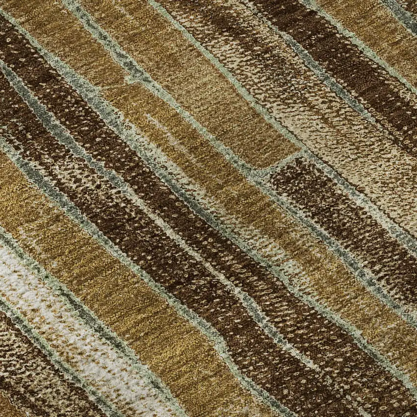 Coffee Ivory And Taupe Striped Washable Area Rug With UV Protection Photo 7