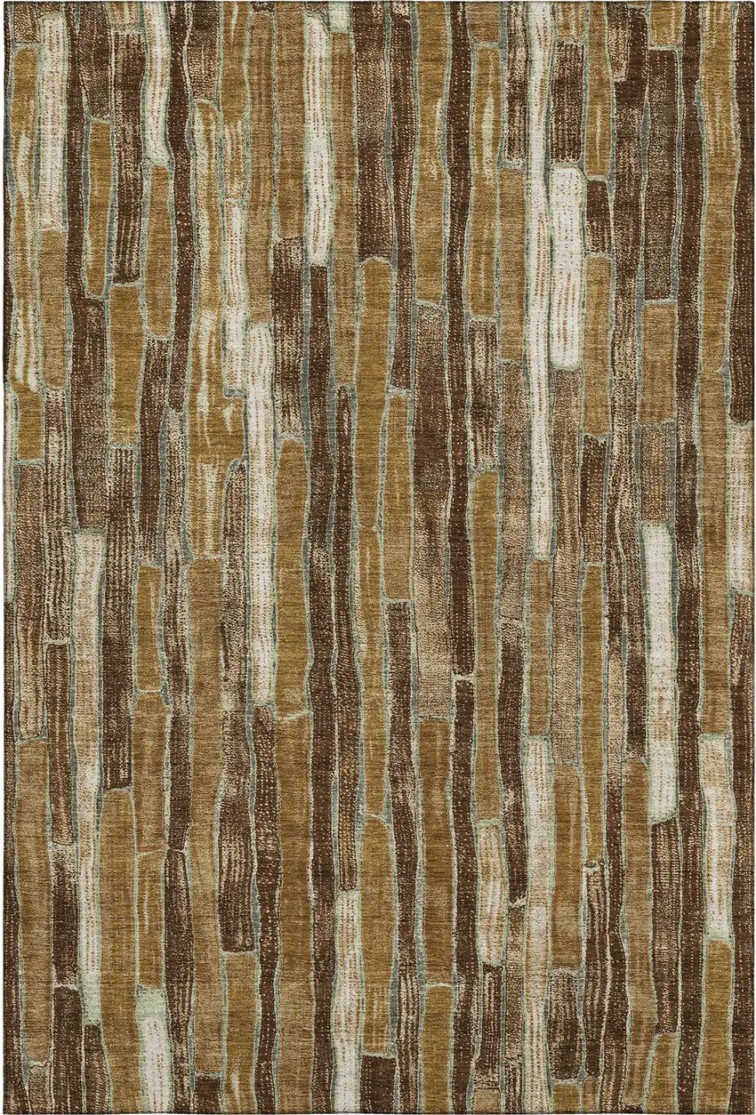 Coffee Ivory And Taupe Striped Washable Area Rug With UV Protection Photo 3