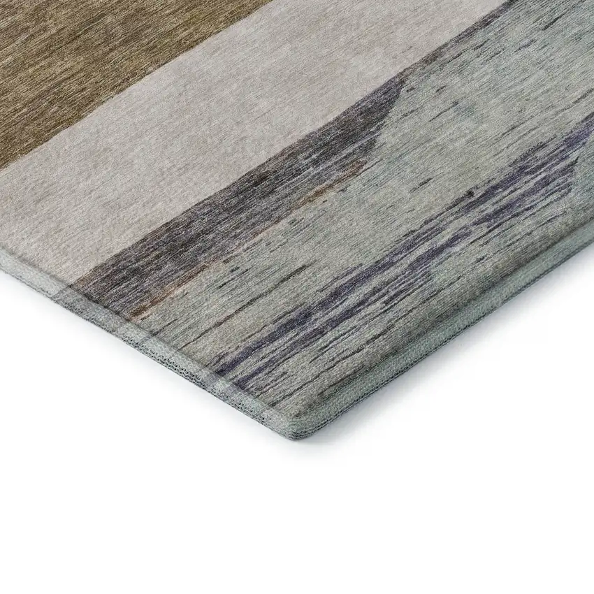 Coffee Ivory And Taupe Striped Washable Area Rug With UV Protection Photo 6