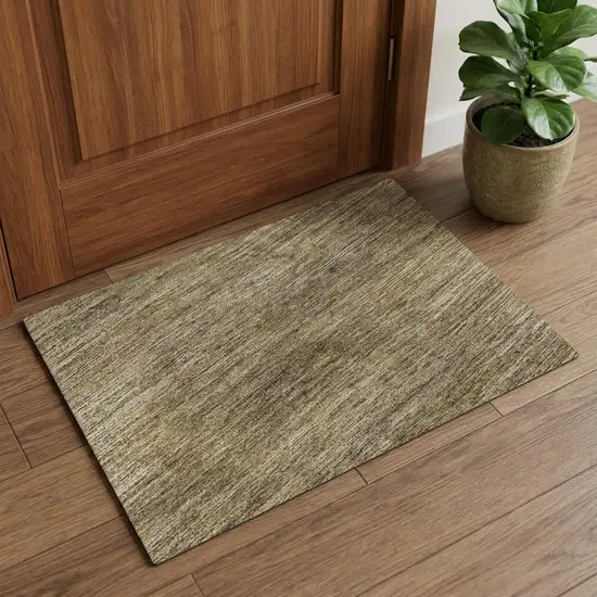 Coffee Ivory And Taupe Striped Washable Area Rug With UV Protection Photo 1