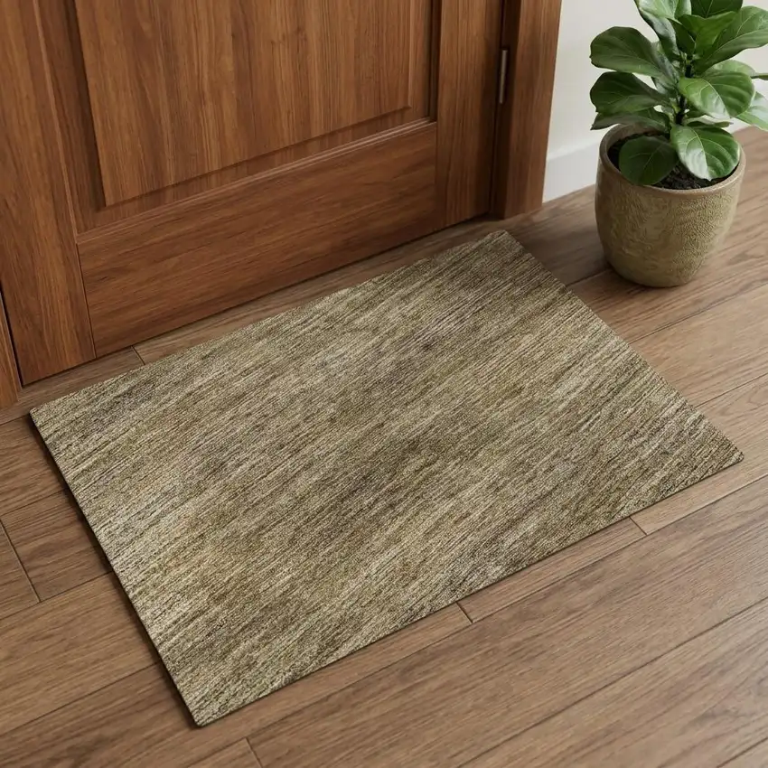 Coffee Ivory And Taupe Striped Washable Area Rug With UV Protection Photo 1