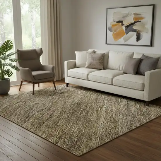 Coffee Ivory And Taupe Striped Washable Area Rug With UV Protection Photo 2