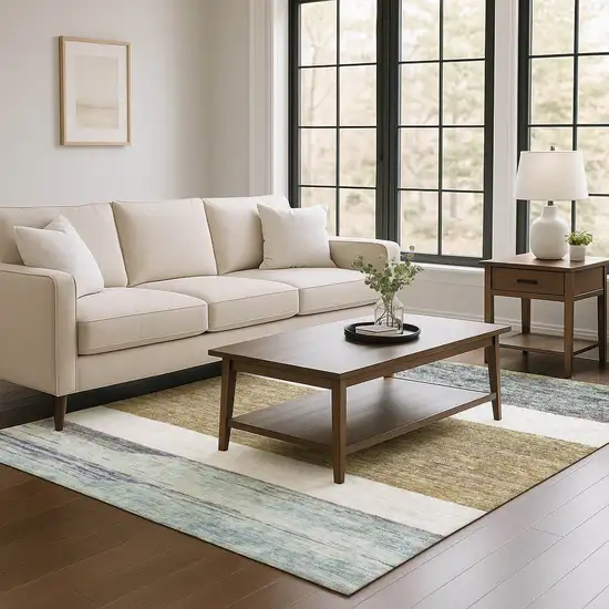 Coffee Ivory And Taupe Striped Washable Area Rug With UV Protection Photo 2