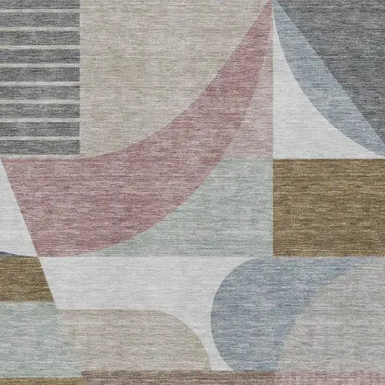 Coffee Mauve And Ivory Geometric Washable Area Rug With UV Protection Photo 2