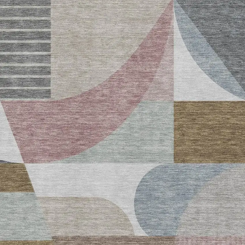 Coffee Mauve And Ivory Geometric Washable Area Rug With UV Protection Photo 2