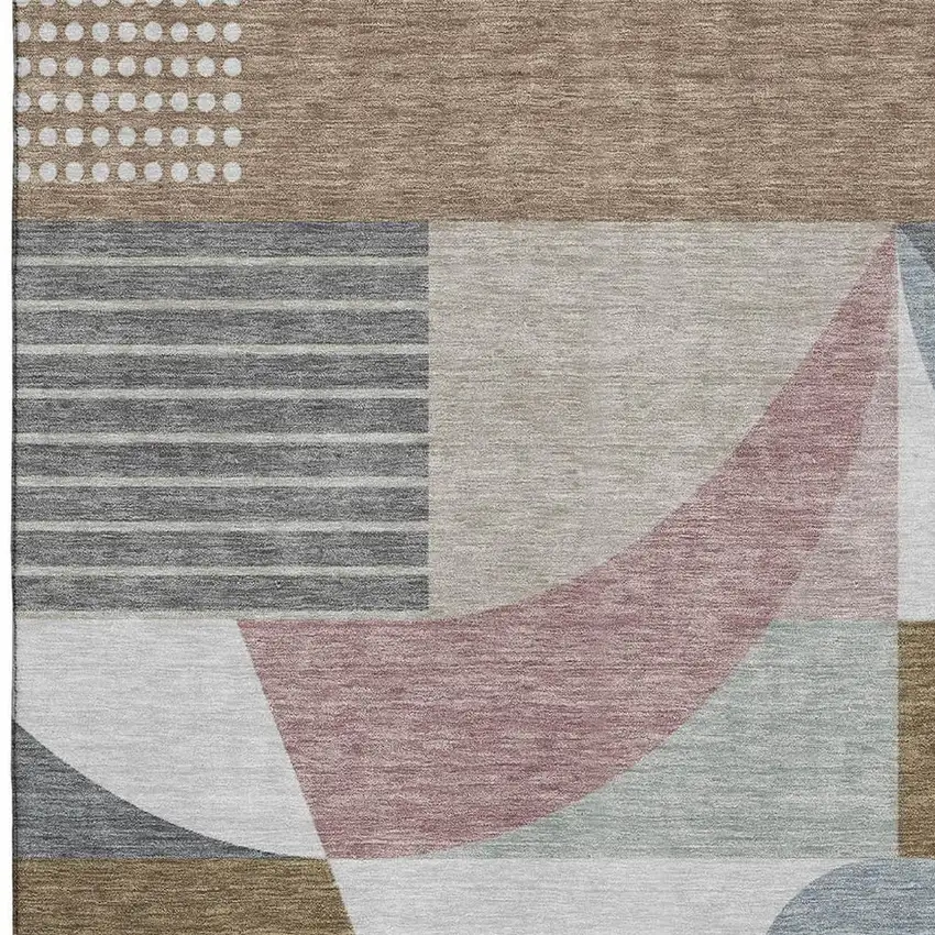 Coffee Mauve And Ivory Geometric Washable Area Rug With UV Protection Photo 2