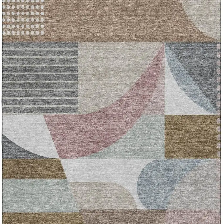Coffee Mauve And Ivory Geometric Washable Area Rug With UV Protection Photo 3