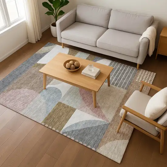 Coffee Mauve And Ivory Geometric Washable Area Rug With UV Protection Photo 5