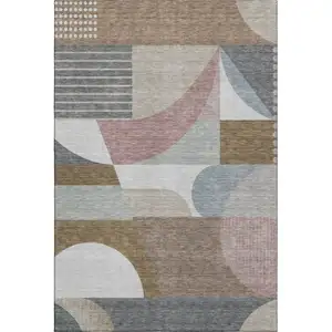 Photo of Coffee Mauve And Ivory Geometric Washable Area Rug With UV Protection