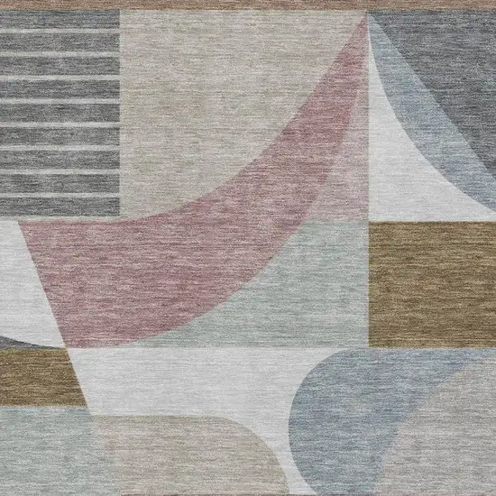 Coffee Mauve And Ivory Geometric Washable Area Rug With UV Protection Photo 2