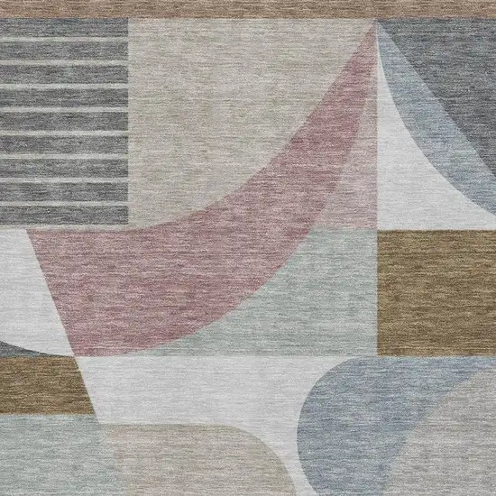 Coffee Mauve And Ivory Geometric Washable Area Rug With UV Protection Photo 2