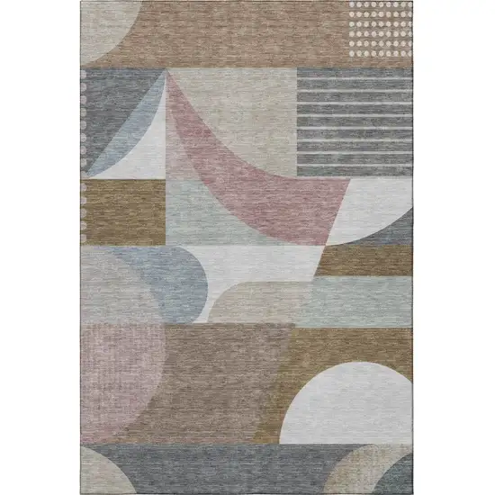 Coffee Mauve And Ivory Geometric Washable Area Rug With UV Protection Photo 3