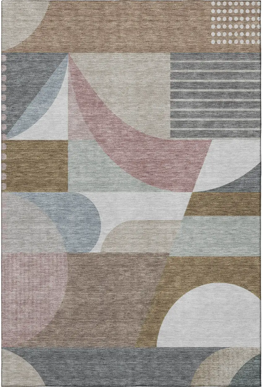 Coffee Mauve And Ivory Geometric Washable Area Rug With UV Protection Photo 3