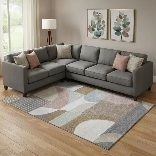 Coffee Mauve And Ivory Geometric Washable Area Rug With UV Protection Photo 2