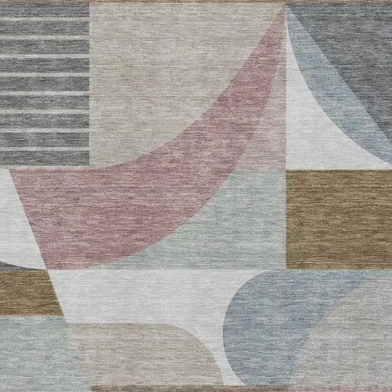 Coffee Mauve And Ivory Geometric Washable Area Rug With UV Protection Photo 2