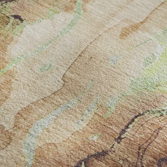 Coffee Mint Green And Beige Abstract Washable Area Rug With UV Protection Photo 2