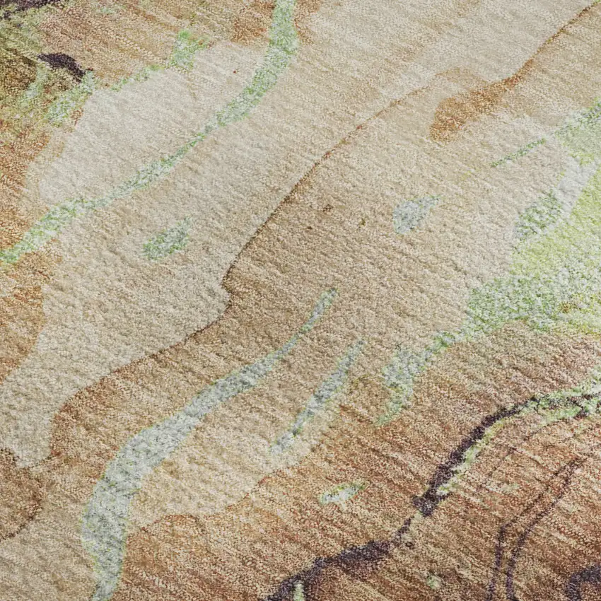 Coffee Mint Green And Beige Abstract Washable Area Rug With UV Protection Photo 2