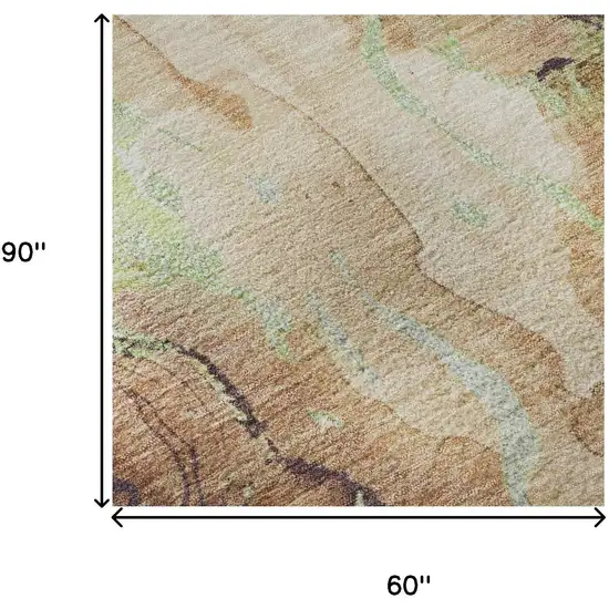 Coffee Mint Green And Beige Abstract Washable Area Rug With UV Protection Photo 9