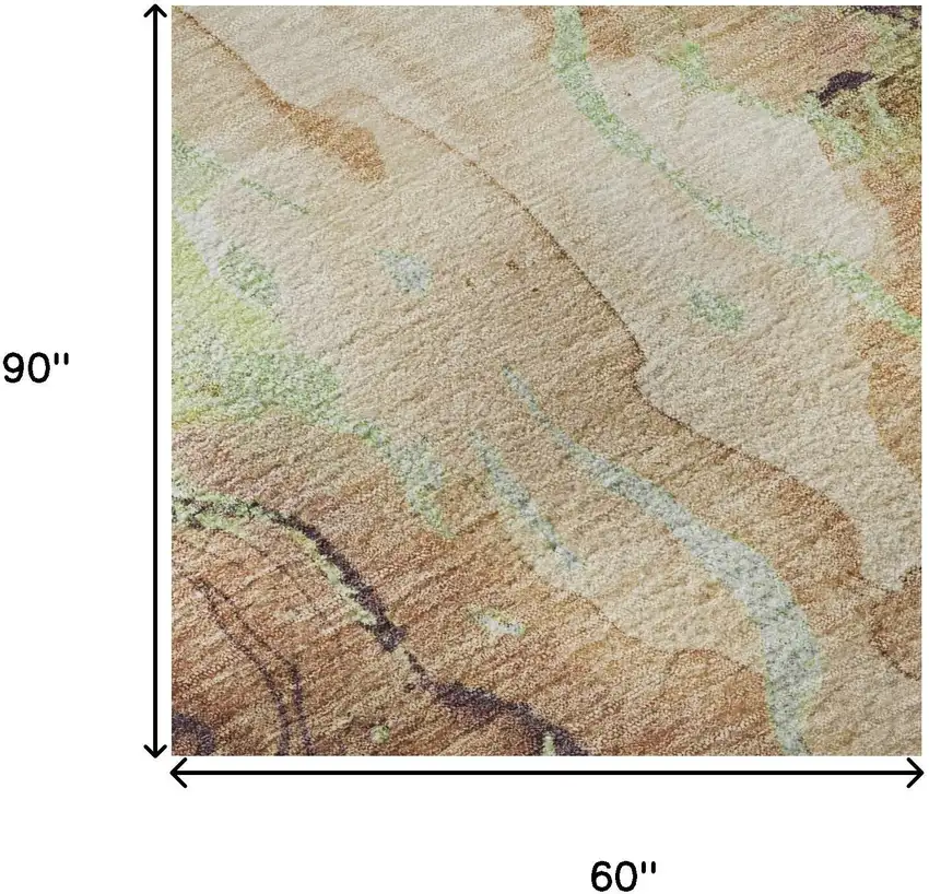 Coffee Mint Green And Beige Abstract Washable Area Rug With UV Protection Photo 9