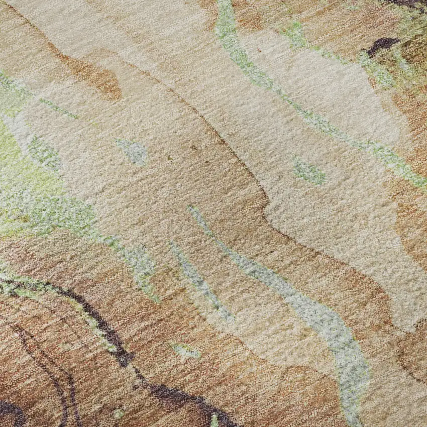 Coffee Mint Green And Beige Abstract Washable Area Rug With UV Protection Photo 1