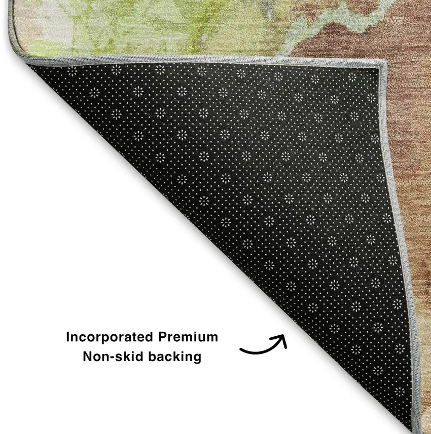 Coffee Mint Green And Beige Abstract Washable Area Rug With UV Protection Photo 6