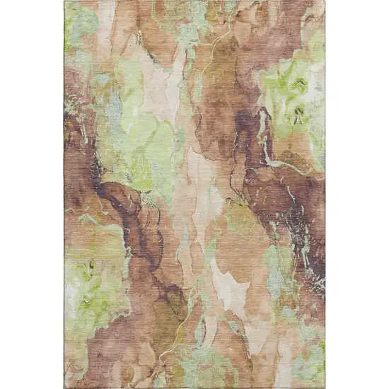 Coffee Mint Green And Beige Abstract Washable Area Rug With UV Protection Photo 5