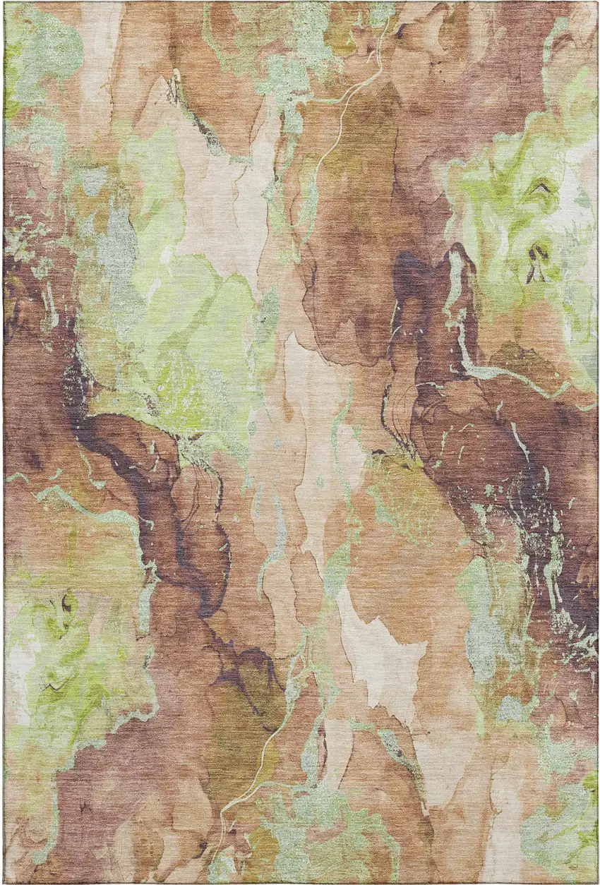 Coffee Mint Green And Beige Abstract Washable Area Rug With UV Protection Photo 5