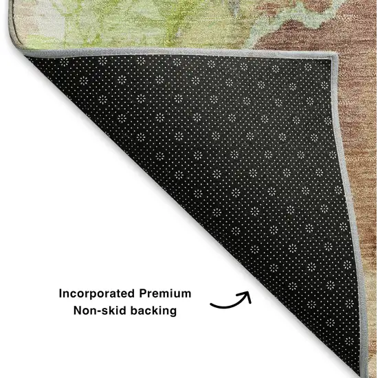 Coffee Mint Green And Beige Abstract Washable Area Rug With UV Protection Photo 7