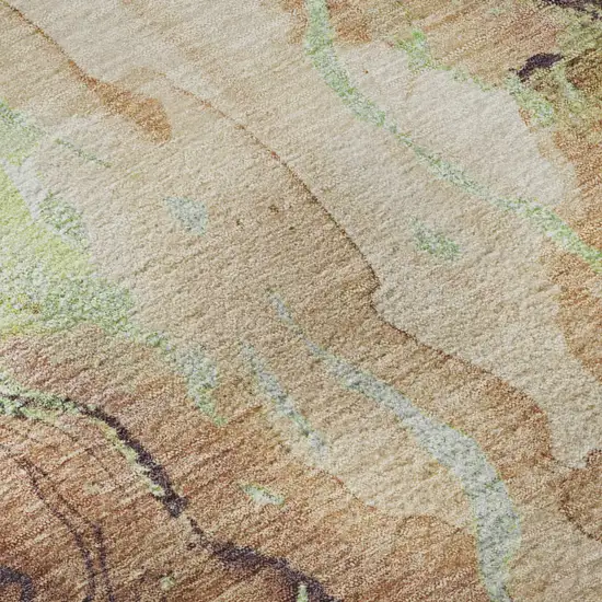 Coffee Mint Green And Beige Abstract Washable Area Rug With UV Protection Photo 1