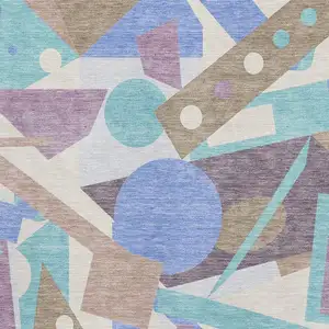 Photo of Coffee Purple And Teal Geometric Washable Area Rug With UV Protection