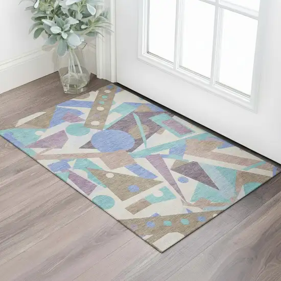 Coffee Purple And Teal Geometric Washable Area Rug With UV Protection Photo 2