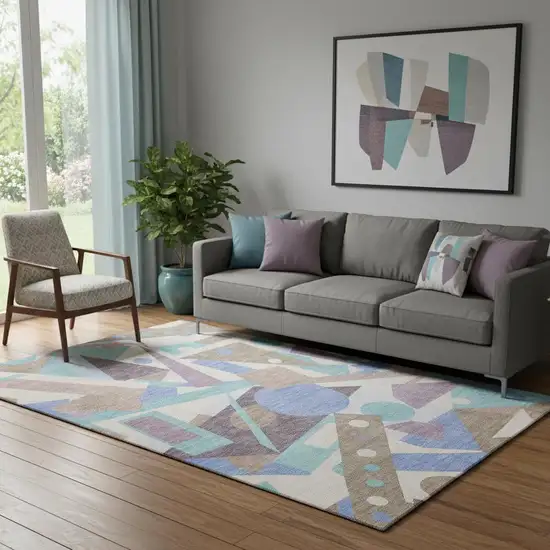 Coffee Purple And Teal Geometric Washable Area Rug With UV Protection Photo 2
