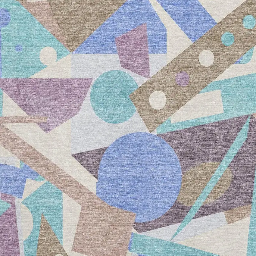 Coffee Purple And Teal Geometric Washable Area Rug With UV Protection Photo 2