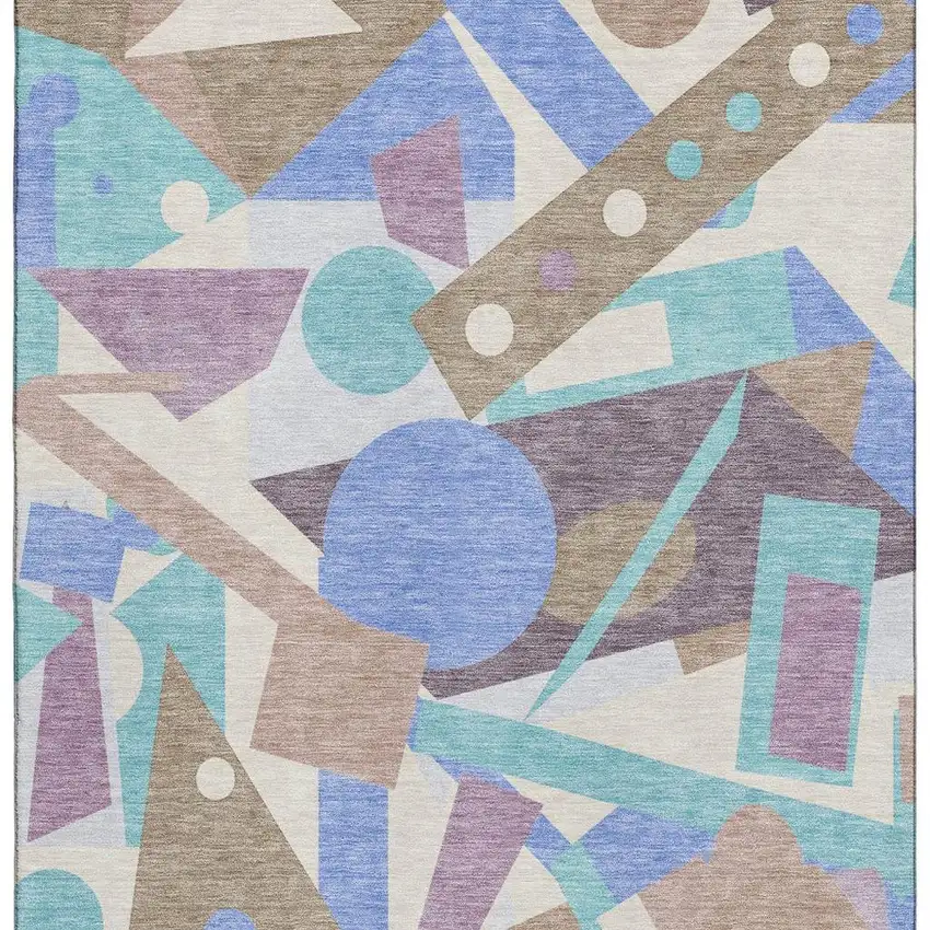 Coffee Purple And Teal Geometric Washable Area Rug With UV Protection Photo 3