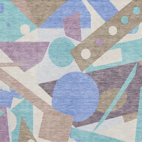 Coffee Purple And Teal Geometric Washable Area Rug With UV Protection Photo 2