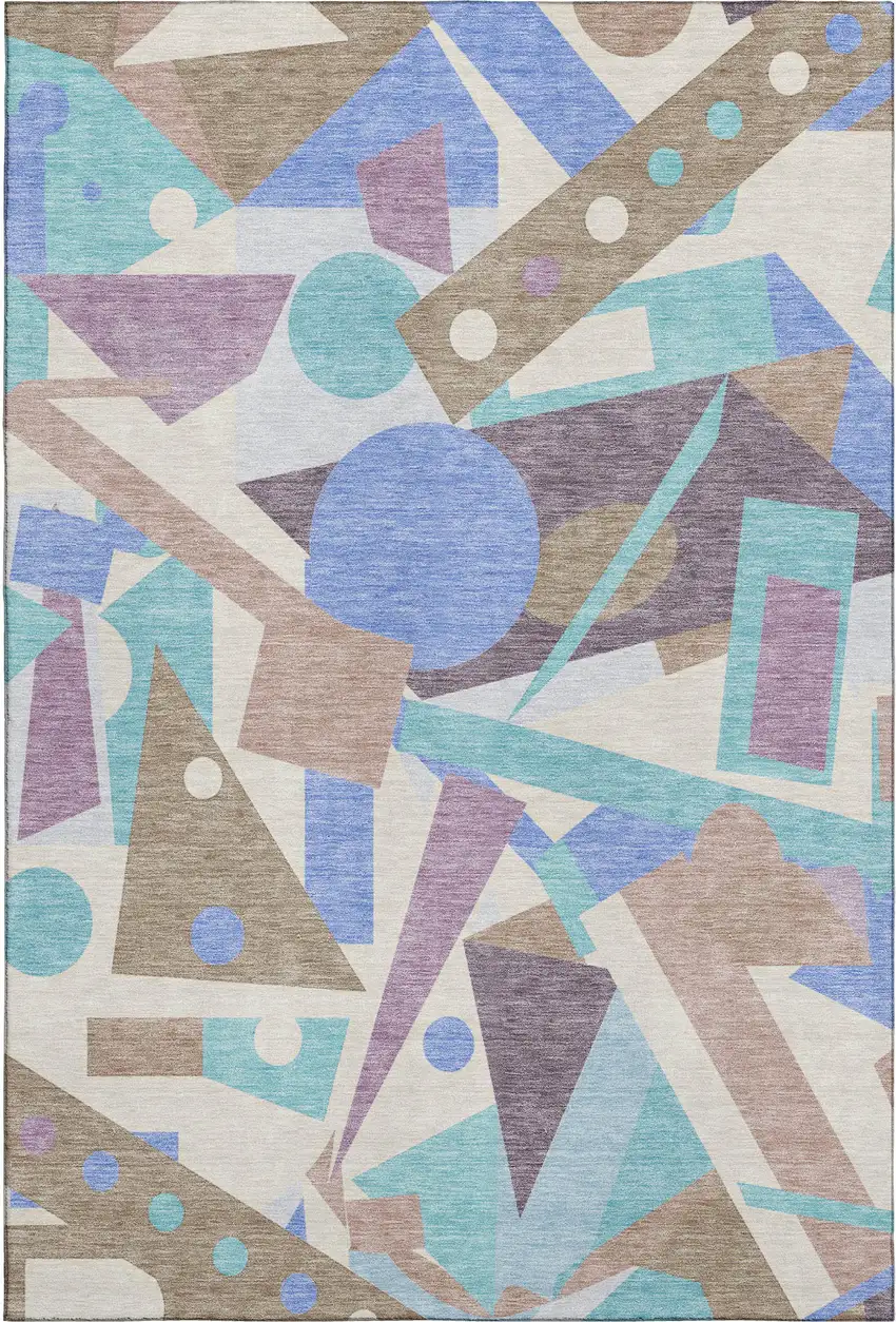 Coffee Purple And Teal Geometric Washable Area Rug With UV Protection Photo 1