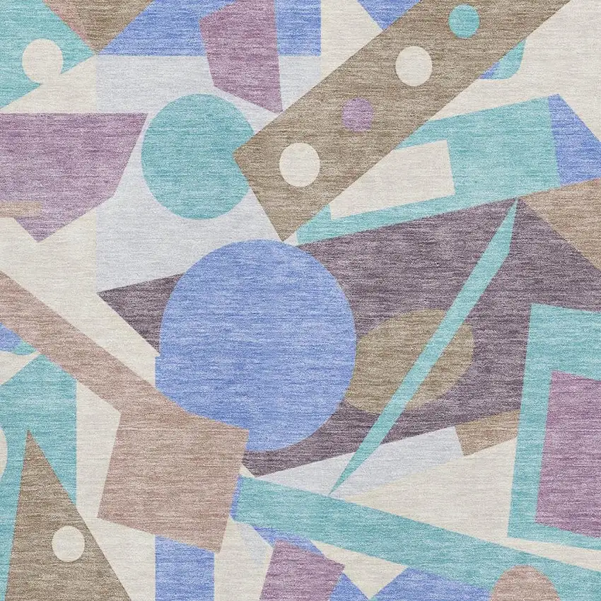 Coffee Purple And Teal Geometric Washable Area Rug With UV Protection Photo 3