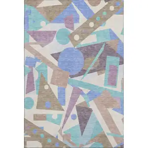 Photo of Coffee Purple And Teal Geometric Washable Area Rug With UV Protection