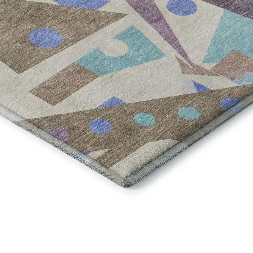 Coffee Purple And Teal Geometric Washable Area Rug With UV Protection Photo 7