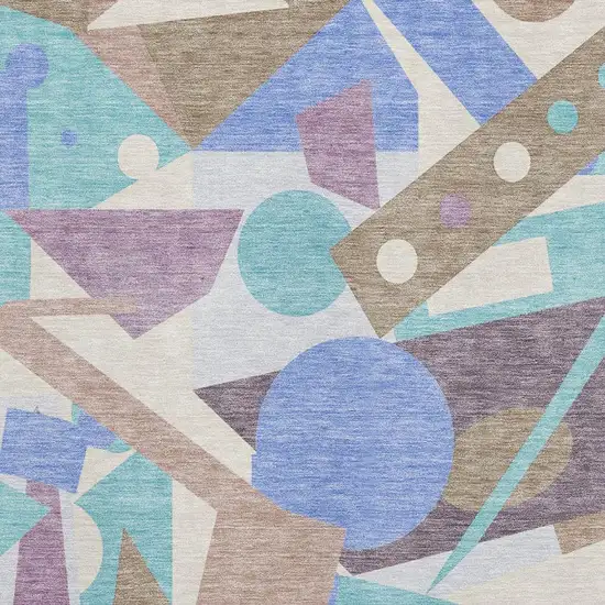 Coffee Purple And Teal Geometric Washable Area Rug With UV Protection Photo 2