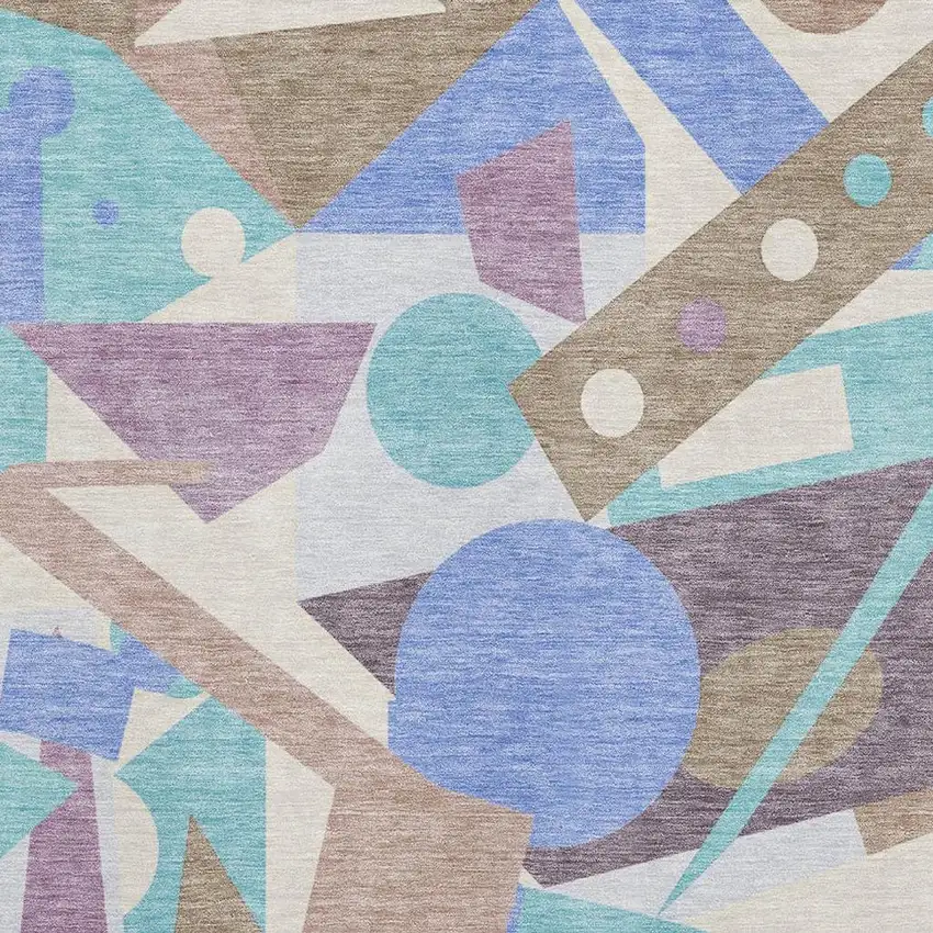 Coffee Purple And Teal Geometric Washable Area Rug With UV Protection Photo 2