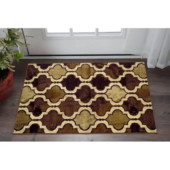 Coffee Beige And Black Quatrefoil Distressed Area Rug Photo 1