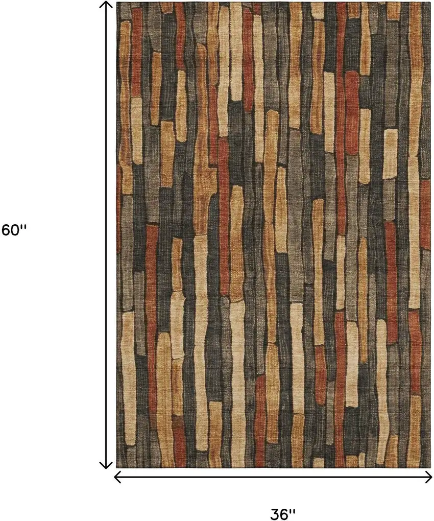 Coffee Rust And Copper Striped Washable Area Rug With UV Protection Photo 8