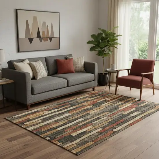 Coffee Rust And Copper Striped Washable Area Rug With UV Protection Photo 2